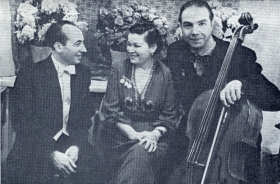 M.P. Maksakova with her partners D.. Lerner (left) and L.M. Adamov on tour in the Crimea. 1954. Photography. (..     ..  ()  ..     . 1954 . .) (Belyaev)