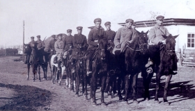 The Red Army Song Ensemble of the Central House of the Red Army on horses during the Far East concert tour. 1929 y. (        . 1929 .) (Belyaev)